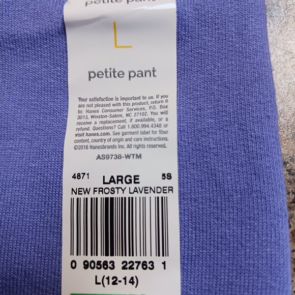Hanes Women Bundle x 2 Pairs Frosty Lavender Lounge Pants Petite Size L (12 -14) - Picture 8 of 8